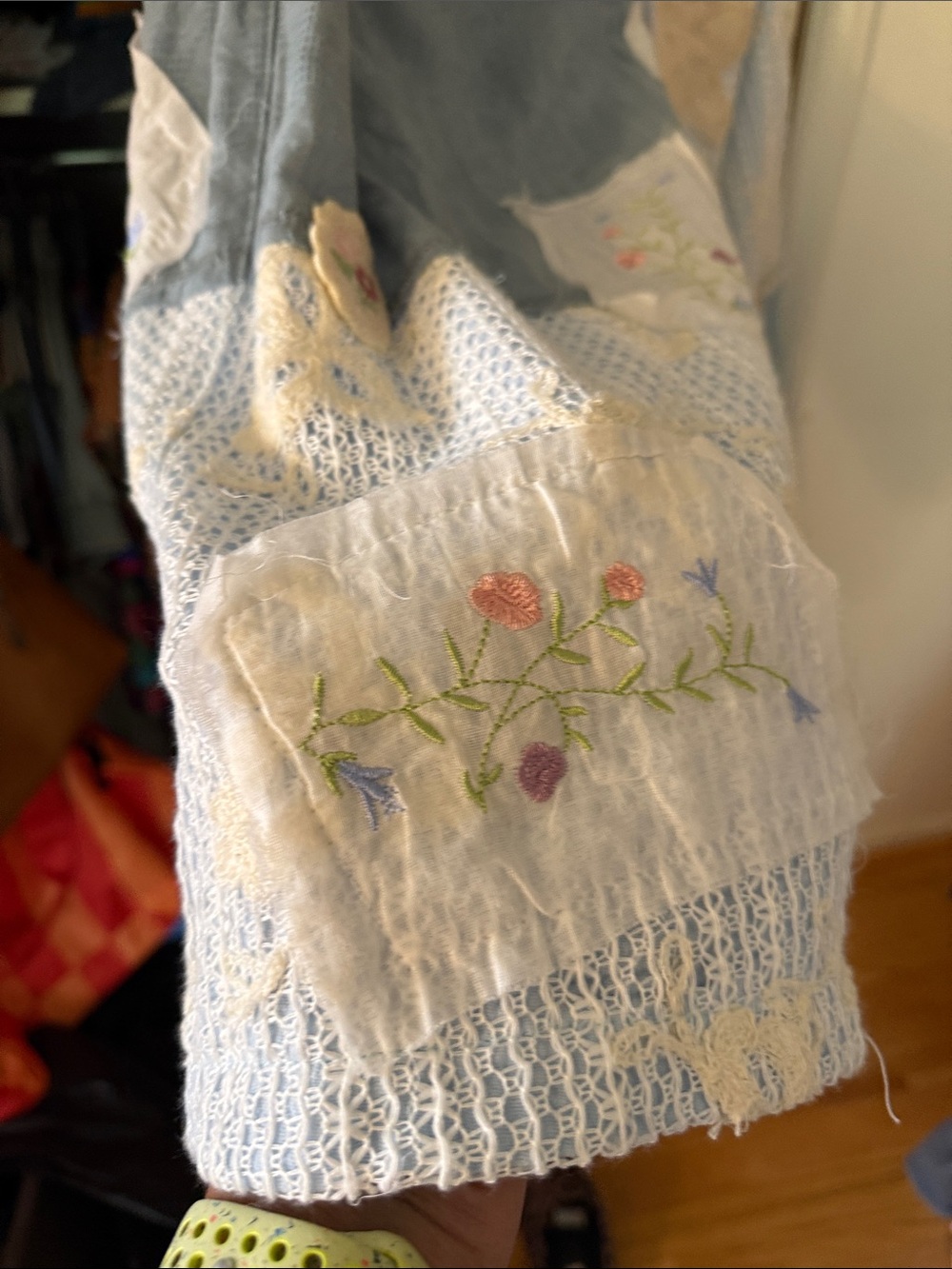 POL Mixed Media Wide Leg Pants Accented with Crochet and Flowers - Picture 5 of 6